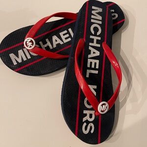 Michael Kors logo printed Flip flop in Navy and Red Sandals
